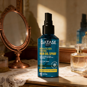 Huile capillaire professionnelle à la biotine et au collagène GATASE, <span class=keywords><strong>l</strong></span>égère, anti-frisottis, pour des cheveux lisses et brillants, soin quotidien et réparation des pointes fourchues - Product Image 1