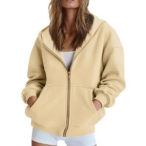 Sweat-shirt à capuche décontracté pour femme, couleur unie, manches longues, fermeture éclair, sweat-shirt ample et chaud, vêtements de tous les jours, grande taille - Product Image 6