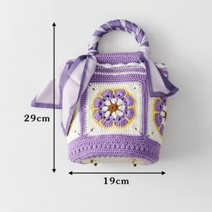 Crochet Chinese Style Flower Woven Handmade Diao Chan Silk <b>Scarf</b> <b>Handbag</b> Sexy Woolen Cotton Lining Strapless Barrel-shaped - Product Image 5
