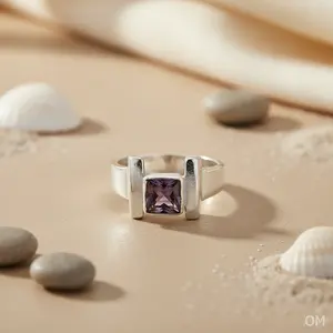 ต่างหูเงินแท้ 925 ประดับพลอยอเมทิสต์ ดีไซน์แบบแหวน สำหรับผู้หญิง - Product Image 1