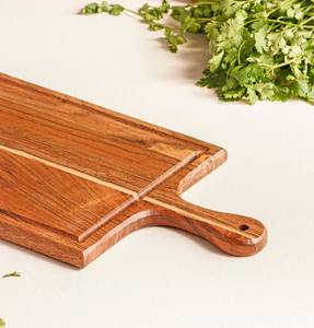 Planche à découper en bois d'acacia faite à la main, plateau de service, 16,5 x 7,8 pouces |   Planche à découper en bois avec poignée |   Utilisation en cuisine et dans les restaurants - Product Image 2