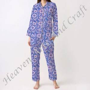 Conjunto de Pijamas de Algodón 100% para Mujer, Ropa de Dormir Suave para el Hogar, Conjunto de Pijamas de Primavera/Verano con Estampado Floral/Personajes/Letras/Patrón/Vacaciones/Árbol PJ078 - Product Image 2