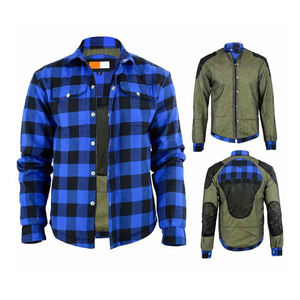 Camisa de Motociclista Personalizada para Hombre y Mujer, con Protección Interior Azul y Negra, Cierre de Cremallera, Franela a Cuadros, Personalizable - Product Image 4