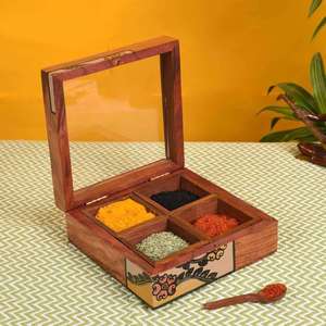 Wholesales Supply Wooden Spice Boxes for Kitchen square masala box container Handmade Wooden Masala Box
