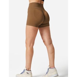 Vente en gros Short de yoga motard sans coutures Short de yoga de couleur unie pour femmes en cours d'exécution Short de yoga contrôle du ventre pour femmes Short de yoga jaune - Product Image 3