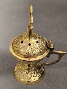 Engrave Design 100% Brass <b>Incense</b> Burner Cross On Top Engrave Greek Orthodox Luxury Burner With Handle Table Decor Items - Product Image 5