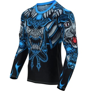 เสื้อรัดกล้ามเนื้อผู้ชายสำหรับ BJJ MMA แขนยาว พิมพ์ลายตามสั่ง OEM แบบระเหิดสีด้วยความร้อน โพลีเอสเตอร์/ไนลอน คุณภาพสูง ขายส่ง - Product Image 3