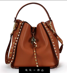 Luxury Genuine Leather Women Handbag Studded Rivet Shoulder <b>Bag</b> <b>Snake</b> Head Pendant Bucket Crossbody <b>Bag</b> Custom Logo OEM - Product Image 1