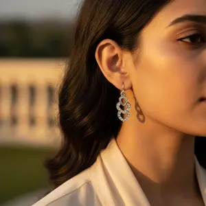 Pendientes de Doble Corazón Modernos para Mujer en Plata 925 con Diamante Corte Pera, Chapados en Oro Rosa y Blanco para Compromiso - Product Image 2