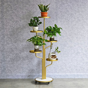 KTB68149 Minimalist Indoor Plant <b>Stand</b> 61x39x135cm Iron Frame Stone Base Decorative Mobile Flower <b>Pot</b> Holder for Home Gardening - Product Image 3