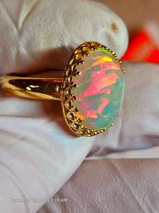 Anillo de ópalo de fuego de panal chapado en oro Anillo de compromiso de ópalo Anillo de ópalo de oro Plata de Ley 925 Regalo de joyería fina para ella - Product Image 6