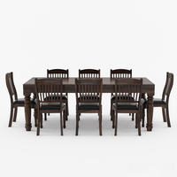 Ensemble de table et chaises de salle à manger moderne pour 8 personnes, sièges en cuir sculpté à la main, bois de teck massif, pliable, convertible, meubles pour la maison