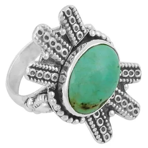 Anillo Vintage en Forma de Estrella de Plata de Ley 925 con Turquesa, Engaste de Bisel, Plata Antigua, Joyería Unisex - Product Image 1