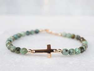 <b>Cross</b> Charm African Turquoise Stackable <b>Bracelet</b> Boho Hippie Handmade 925 Sterling <b>Silver</b> Sourced Stone Layer Style Faith - Product Image 3