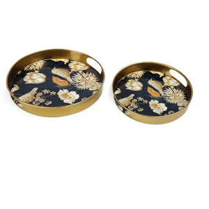 Plateau de service en métal de forme arrondie de style à la mode plateau de conception imprimé floral pour les cadeaux idéaux plateau en métal de table de fête de mariage - Product Image 1