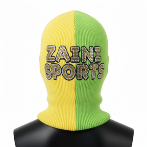 Balaclava en tricot côtelé pour femme, hiver, 280 GSM, mélange de coton et d'acrylique de qualité supérieure, couleur nude, logo personnalisé avec strass pour femme - Product Image 2