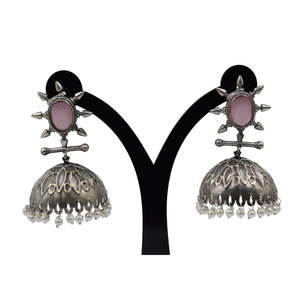 Colección de Joyería de Diseño de Moda, Material de Latón, Aspecto Plateado, Cuentas de Piedra Simulada, Pendientes Jhumka para Niñas y Mujeres - Product Image 3