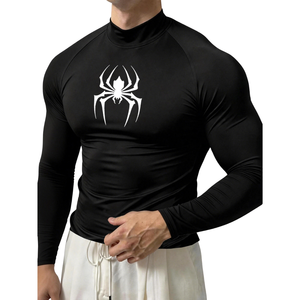 T-shirt de compression décontracté pour homme à manches longues, col montant, imprimé araignée, pour la gym, l'entraînement, le fitness, la course, coupe ajustée, vêtements de sport ODM - Product Image 1