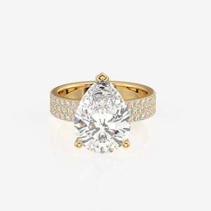 18K Gold <b>Ring</b> with Pear-Shape Moissanite Diamond Three-Layer Pave Elegant and Luxurious Style - Product Image 1