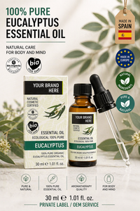 Huile essentielle d'eucalyptus en marque privée, 100% pure, 30 ml, OEM |   Huile de soulagement musculaire décongestionnante |   Végétalien Biologique Espagne UE - Product Image 1