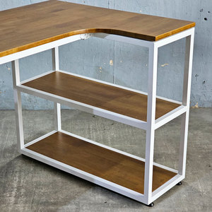 Escritorio Esquinero en Forma de L de Madera de Caucho con Estanterías Integradas 120x100cm para Oficina en Casa-CD68019 - Product Image 4