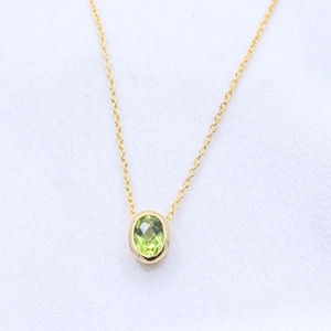 Solide 925 argent Sterling naturel péridot ovale en forme de pierre précieuse de guérison collier lunette réglage fête bijoux anniversaire de mariage - Product Image 3