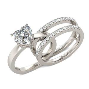 Jeulia Moissanite Heart Cut <b>Sterling</b> <b>Silver</b> Enhancer Ring <b>Set</b> for Anniversary - Product Image 2