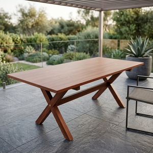 Natural Teak Wood <b>Outdoor</b> Garden Dining <b>Table</b> X Frame Cross Leg Wooden Patio <b>Table</b> Setup Decor Art Pure Room Design - Product Image 4