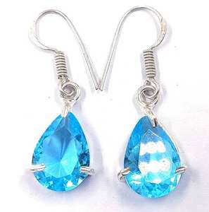 Handmade 925 <b>Sterling</b> <b>Silver</b> <b>Stud</b> Earring Natural Dark Blue Topaz Hydro Gemstone 8mm Round Shape For Wholesale Price - Product Image 3