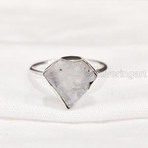 เครื่องประดับหินดิบสำหรับผู้หญิงแหวนพลอยมูนสโตนสีรุ้งธรรมชาติเครื่องประดับอัญมณีแหวนธรรมดา925แหวนเงินสเตอร์ลิง - Product Image 1