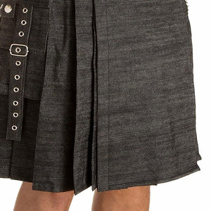 Kilt écossais en denim gris anthracite pour homme, clous en laiton, respirant, anti-rides, chaînes métalliques, vente en gros 2026 - Product Image 5