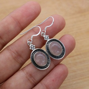 Pink <b>Rose</b> <b>Quartz</b> Handmade Jewelry Stone <b>Earrings</b> Natural October Birthstone 925 Sterling Silver Gemstone <b>Earrings</b> Gift for Her - Product Image 2