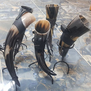 Handcrafted Eco-Friendly Viking Drinking Horn <b>Mug</b> Organic Material Unique Animal Style Polished Metal Stand Leather Belt <b>Holder</b> - Product Image 1