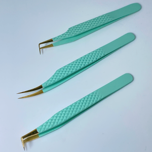 Pinzas de extensión inclinadas de acero inoxidable, aplicador de pestañas, color verde claro y dorado, venta al por mayor - Product Image 5