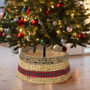 Arbre de Noël Collier d'arbre de Noël tissé naturel, pliable, décoration de Noël, grande jupe d'arbre de Noël en jonc de mer - Product Image 2