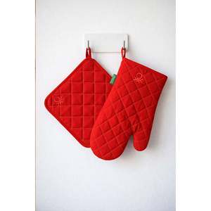 Be-28455-Rd Ensemble de cuisine 100% coton rouge uni 17*30 cm-20*20 cm (gants et protège-plat) - ROUGE - Product Image 1