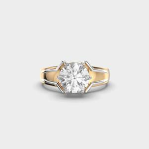 Anillo de Compromiso y Boda Ejecutivo de Oro Sólido de 14K en Dos Tonos con Diamante Cultivado en Laboratorio de 7.3mm, Joyería Fina Romántica para Aniversario - Product Image 1