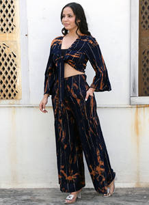 Conjunto de 2 piezas de tinte de corbata largo vibrante y colorido para mujer, Vestido de manga larga para la playa, pantalón largo suelto para mujer con vestido con bolsillos - Product Image 2