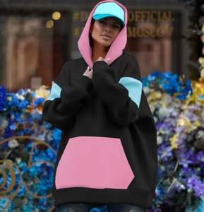 เสื้อฮู้ดผ้าฟลีซสวมหัวสำหรับผู้หญิงเสื้อมีฮู้ดลายบล็อกสีตามสั่งไซส์ใหญ่พิเศษ - Product Image 3