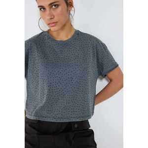 Camiseta Corta de Algodón 100% para Mujer, Bordado de Piedras, Corte Ajustado, Estilo Casual, Transpirable, Tallas XS-XXS Disponibles, Decoración con Letras - Product Image 1