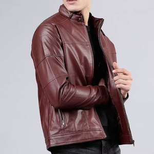 <b>Men's</b> Genuine <b>Leather</b> Winter <b>Jacket</b> Breathable Stand Collar Zipper Closure Waterproof Custom Color Block Design - Product Image 4