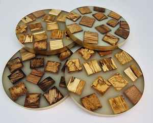 Top Selling Luxury Durable Mango Wood & <b>Epoxy</b> Resin Free Coasters with Holder Set-Customizable Size & Color - Product Image 2