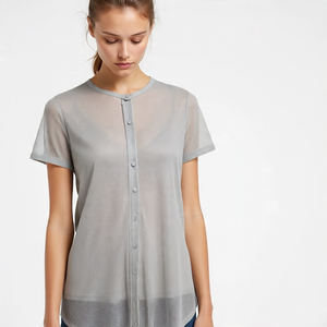 เสื้อแขนยาวมีกระดุมตาข่ายสำหรับผู้หญิง, เสื้อเบลาส์ผ้าตาข่ายโปร่งสำหรับผู้หญิงใส่ในฤดูร้อน - Product Image 3