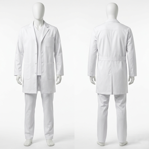 Blouse de laboratoire blanche en sergé de polycoton 245 GSM de qualité supérieure, manches courtes, panneau de devanture, logo brodé personnalisé - Product Image 4