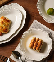 Assiette en céramique vintage à bord perlé, de luxe, profonde, pour servir des plats occidentaux et des desserts