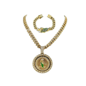 ชุดสร้อยคอจี้เพชรแบบหมุนได้ของฮิปฮอปสำหรับผู้ชายสร้อยข้อมือโซ่ร้อยเชือกสไตล์คิวบา - Product Image 5