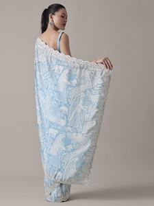 Sari en fausse fourrure pour soirée avec imprimés numériques, broderie, travail de codage et de paillettes - extensible, réversible, toutes saisons - Product Image 4