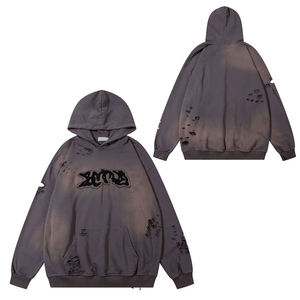 2024 nuevo estilo de ropa de calle de alta calidad para hombres, Sudadera con capucha bordada desgastada, gran oferta, diseño de tendencia, Sudadera con capucha desgastada para hombres - Product Image 1