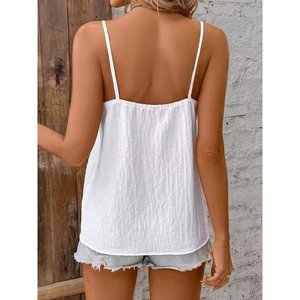 Chemise en crêpe à col en V et dentelle pour femme, 32438 - Blanc - Product Image 5
