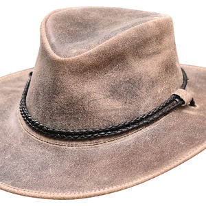 Chapeau de cowboy en cuir beige de qualité supérieure, style australien, pour hommes, style outback personnalisé, exportateur de couvre-chefs, chapeau western à large bord - Product Image 4